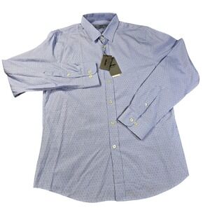 Koton Essential Men's Slim Fit Long Sleeve Button Down Shirt Blue Pattern Large